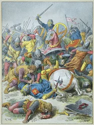 Le roi Philippe Auguste à la bataille de Bouvines en 1214 (gravure)
