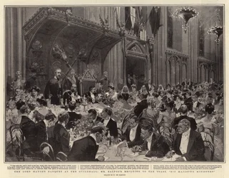 Le banquet du Lord Maire au Guildhall, M. Balfour répondant au toast, Les ministres de Sa Majesté