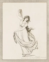 Emma, Lady Hamilton, dans une pose classique, dansant et posée sur son pied droit