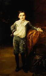 Portrait de Maître Eckstein, debout en pied, appuyé sur un coffre drapé, 1902