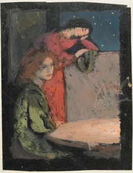 Deux filles à une table regardant une nuit étoilée