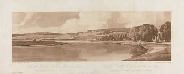 Vue de Belle Vue et Pont de Sèvres prise de la Terrasse près du Pont de Saint-Cloud 1802; Planche 13 Vues de Paris, le Volume Emanuel traçage de la planche B1981.25.2622