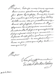 Lettre du Cardinal Richelieu, à Monsieur de la Motte, XVIIe siècle 1865