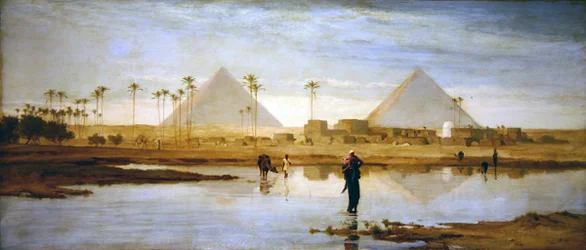 Le gué vers le village près des pyramides