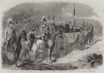 La visite de la reine en Irlande, Sa Majesté passant en revue les troupes sur le Curragh de Kildare
