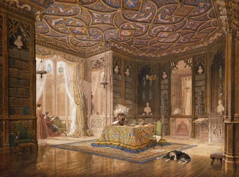 La bibliothèque de Stanmore Hall, résidence de Robert Holland, Esq