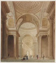 Intérieur du Panthéon à Paris (aquarelle sur mine de plomb)