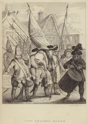 City Trained Bands : satire sur les milices associées à la City de Londres et la panique générée par la rébellion jacobite de 1745 (gravure)