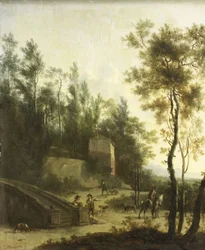 Paysage italien avec chasseurs
