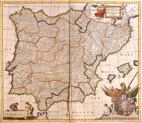 Carte de la péninsule Ibérique, Espagne et Portugal