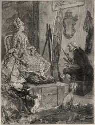 François Boucher (1703-1770) peignant le portrait de Jeanne Antoinette Poisson, Marquise de Pompadour (connue sous le nom de Madame de Pompadour)