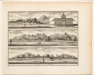 Trois forteresses à Ambon. Hila et le fort Amsterdam / Nouveau temple maure de Hila / Le fort Rotterdam à Larike / Le Pas Baguwala et le fort Middelburg (titre sur l