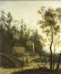 Paysage italien avec des chasseurs