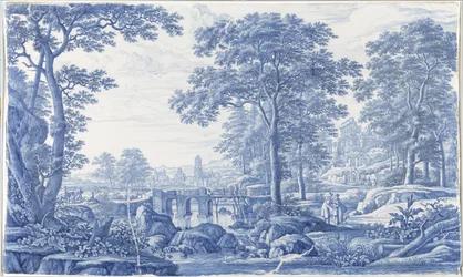 Plaque avec un paysage italianisant