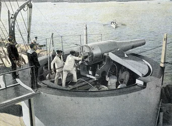 Marine française, fin XIXe siècle : Exercice de canon - Bibl. des Arts déco.