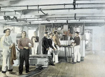 Marine française, fin XIXe siècle : La cuisine des officiers - Bibl. des Arts déco.