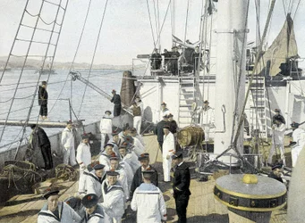 Marine française, fin XIXe siècle : embarquement de nourriture - Bibl. des Arts déco.