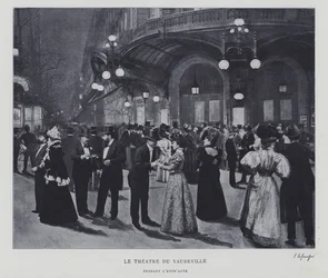 Devant le Théâtre du Vaudeville, Paris, pendant l