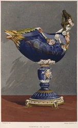 Coupe en forme de gondole du 16ème siècle incrustée de lapis-lazuli, montée en émail et argent doré, illustration du Dictionnaire de l