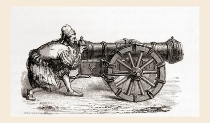 Un canon allemand à chargement par la culasse du 16ème siècle, des Merveilles de la Science, publié vers 1870 (gravure)
