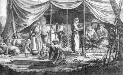 Une famille de nomades kurdes, de Voyage en Perse par Gaspard Drouville, publié en 1825