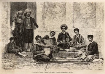Un orchestre juif, à Tlemcen, composé invariablement de 5 instruments : le rbab monté sur 2 cordes ; le kouistra, une sorte de luth ; le kamendja, ou violon ; le centihr, une sorte de caisse trapézoïdale plate et le derboucha, une sorte de tambourin en ter
