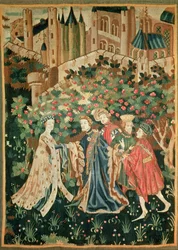 Un noble saluant une dame avec ses serviteurs, Arras