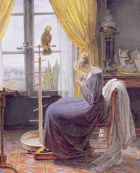 Une femme nourrissant un perroquet dans un intérieur, c.1820