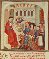 Une famille devant un financier, miniature d