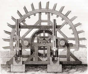 Un moulin à poudre et sa roue à eau, d