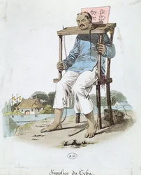 Un prisonnier dans le Cangue en Chine, vers 1800