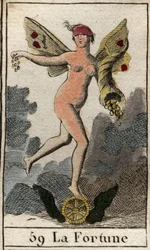 Représentation de la déesse de la chance Fortune (Fortuna), elle décide du bien et du mal des êtres humains, tient une corne d