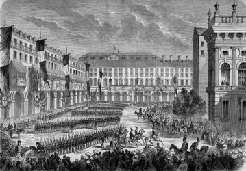 Revue des troupes par le roi italien Victor Emmanuel II à Turin le 7 juin