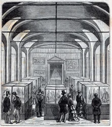 Une salle du Conservatoire des Arts et Métiers au 19e siècle - Gravure dans « Les sciences mises à la portée de tous - physique et chimie » par Alexis Clerc - Fin du 19e siècle. Collection privée.