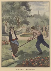 A savage duel (colour litho)