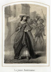 Une jeune Américaine provoque des bagarres entre ses prétendants. Gravure anonyme du 19ème siècle