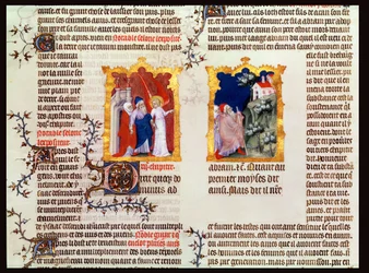 Abraham et Sarah quittent Ur des Chaldéens pour Canaan, de La Bible de Jean de Sy, c.1355