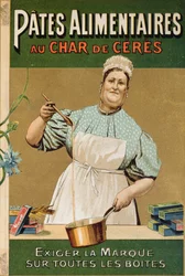 Publicité pour les pâtes Au Char de Cérès, vers 1900