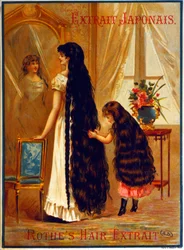 Publicité pour Extrait Japonais, un produit capillaire favorisant la croissance des cheveux, 1895