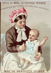 Publicité pour le gel de dentition Weber, vers 1880-90