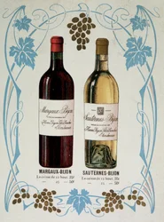 Publicité pour la vente de vin Margaux-Bijon et Sauternes-Bijon, 25frs les 12 bouteilles, 50frs sur 25