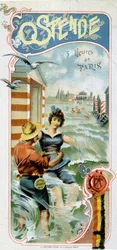 Publicité pour se rendre à Ostende (Belgique) depuis Paris : Ostende : 5 heures de Paris, vers 1900 (chromolithographie)
