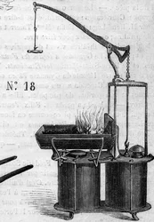 Machine agricole : un piston de forge à double vent présenté au concours agricole de Paris en 1860. Gravure dans « Le Monde Illustré » n°172 du 28 juillet 1860