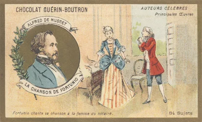 Alfred de Musset (1810-1857), écrivain français de la période romantique, auteur de « Chanson de Fortunio », poésie (1852)