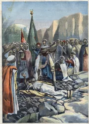 Sèche algérienne : un marabout est allongé sur le sol et demande à Allah de la pluie, dans "Le Petit Parisien"