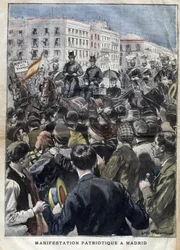 Guerre hispano-américaine (ou Désastre de 1898) - démonstration patriotique à Madrid en 1898 en présence de la reine Marie Christine d