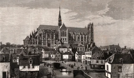 Amiens - Nord-Pas-de-Calais-Picardie - gravure dans "La France illustrée: géographie, histoire, administration statistique" par V.A. Malte-Brun. 1884