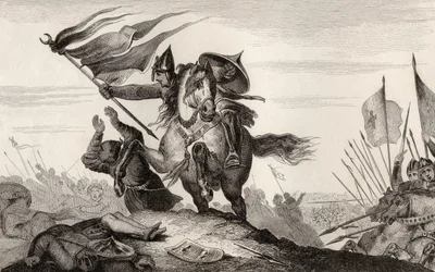 Un chevalier français du 8ème siècle en bataille, de 