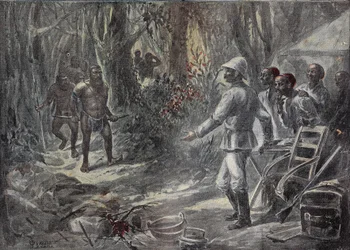 Un voyageur anglais Lloyd découvre les Pygmées en explorant l