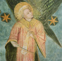 Ange musicien jouant de la gigue (détail)